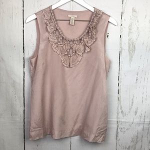 J Crew Blush Pink Silk Ruffle Sleeveless Top